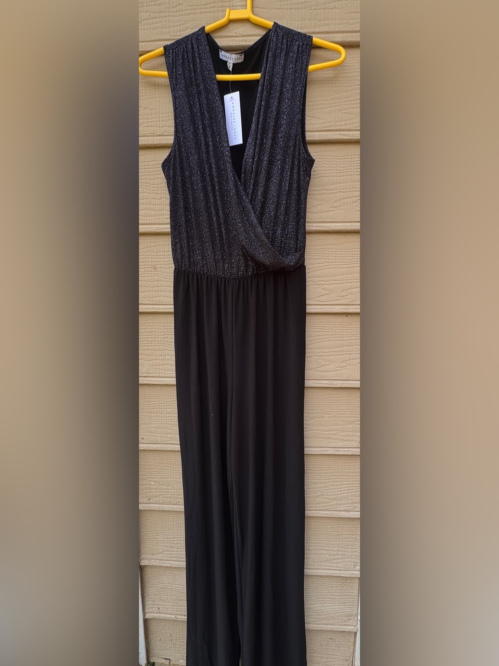 Annalee + Hope Black Glitter Wrap Bodice Sleeveless Jumpsuit
